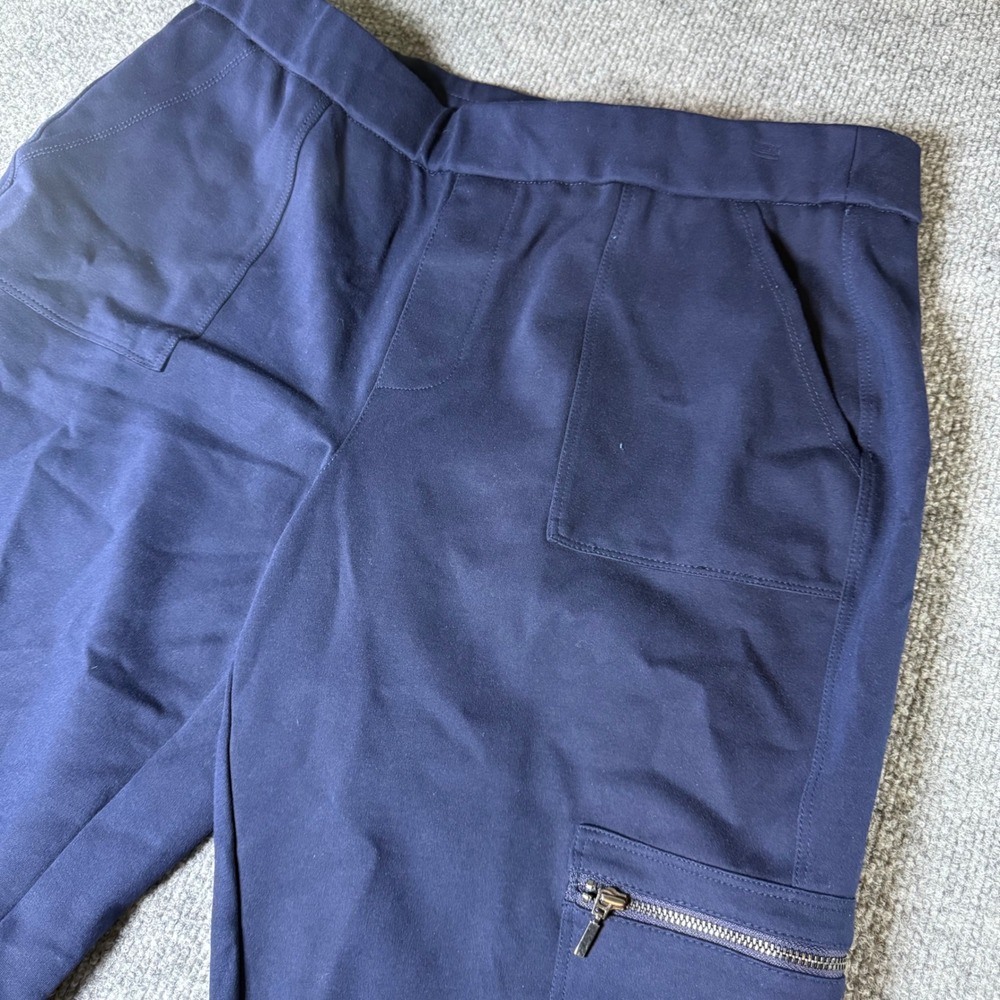 Susan Graver Navy Blue Cargo Pants Elastic Waist Zipper‎ Pockets Women's MP